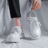 Riolio Men Korea Leather Platform Oxfords Slip On Thick Tottom Male Derby Shoes Casual Loafers Mens Square Toe Formal Dress Shoes