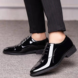 Riolio PU Patent Leather Shoes for Men Oxfords Lace Up Male Wedding Party Office Work Shoes Elegant Designer Brand Dress Shoes for Men