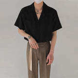 Riolio New Trend Men Cardigan Tops Textured Suit Collar Short Sleeve Shirts Leisure Jacquard Shirts for Man Luxury Style Premium Blouse