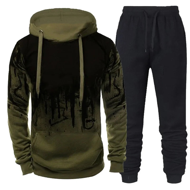 Riolio Autumn Winter Trending Tracksuits Men Camouflage Hoodie + Pant 2 Piece Set Sports Wear 3d Ink Jogging Suits