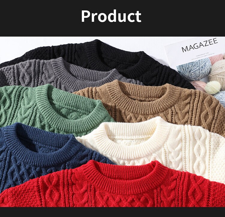 Riolio Vintage Sweaters Men Crewneck Sweater Men Pullover Jumpers Green Fashion Clothing Autumn Winter Tops Men Knitted Sweatshirts