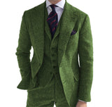 Riolio prom outfits for guys Men‘s Suits 3 Pieces Green Wool Tweed Herringbone Business Retro Classic PatternTuxedos For Wedding Blazer Pants Vest