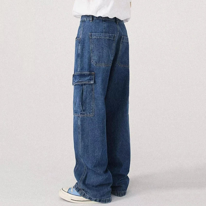 Riolio Men Baggy Oversize Cargo Jeans Male Wide Streetwear Hip Hop Pants Harajuku Fashion Straight Leg Black Blue Loose Denim Pants