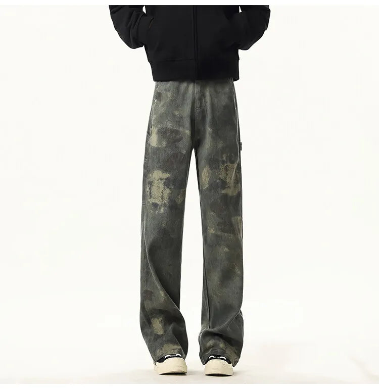 Riolio High quality Jeans Leopard Personality design Pockets Jeans Male American Style High Street Denim Pants Classic Denim Trousers