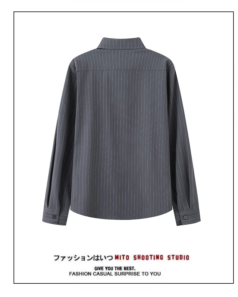 Riolio  New Naples Business Men Shirts Light Luxury Textured Lapel Striped Long Sleeve Cardigan Leisure Premium Commuter Blouse S-4XL