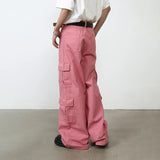 Riolio Pink Cargo Jeans Pants Men Oversize Wide Leg Denim Trousers Male Loose Casual Japanese Streetwear Hip Hop Pocket