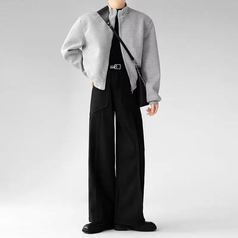 Riolio Korean Elegant Pants Fake Pocket Decoration Wide-leg Pants Autumn New American Style Design Sense Spliced Straight Suit Trousers