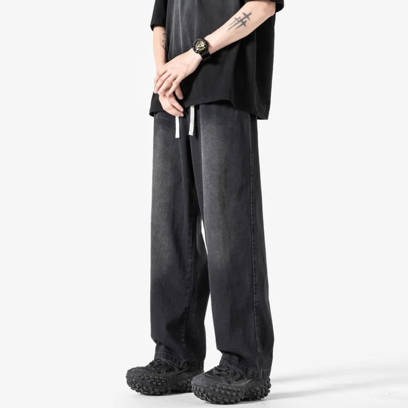 Riolio Summer Baggy Jeans Men Fashion Casual Straight Jeans Men Streetwear Hip-hop Loose Drawstring Vintage Jeans Mens Denim Trousers