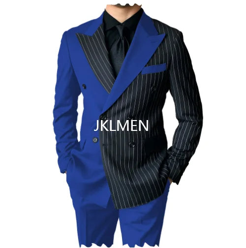 Riolio Men's Suits Blazer Autumn Striped Men Blazer Fashion Double  Jacket Coats 2pcs Casual Business Tuxedo Costume