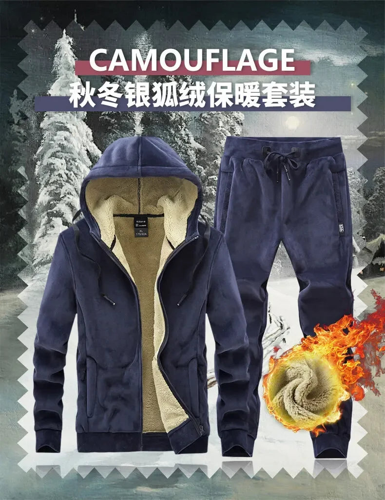 Riolio Hooded Sweat shirt+Pant 2-piece Sets Men Set Sports Suit Fleece Thickened Sportswear Casual Men Tracksuit Winter male Tracksuit