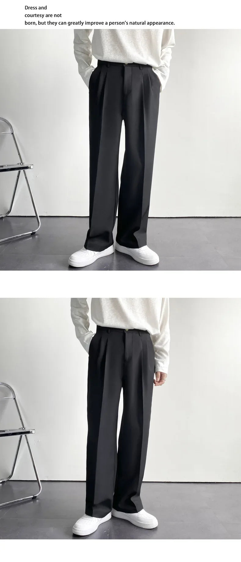 Riolio New Men White Straight Pants Fashion Korean Loose Suit Trousers Casual Draped Baggy White Wide Pant Male Streetwear