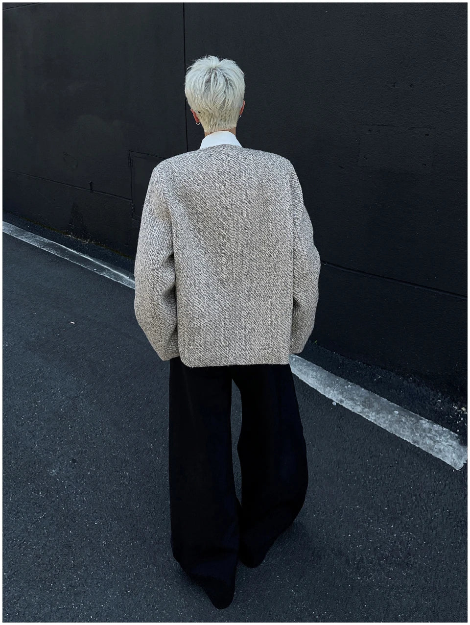 Riolio Male Elegant O-neck Blazer Coat High-end Shoulder Pad Collarless Jacket American Autumn Button Short Suit Jacket Handsome Top