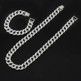 Riolio Miami Cuban Link Chain Iced Out 8/18/20/24 Length Necklace Bracelet 16mm Wide Bling Gold Silver Color Trendy Jewelry Men Women