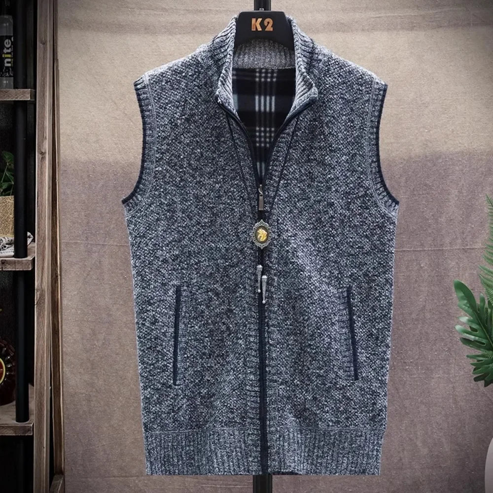 Riolio Atutumn and Winter New Men's Sweater Cardigan Knitting Vest Dailywear Warmth Thickened Zipper Jacket Waistcoat Male Streetwear