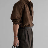 Riolio New Korean Fashion Men Shirts Light Luxury Textured Business Striped Long Sleeve Cardigan Tops Leisure High Quality Blouse M-2XL