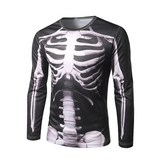 Riolio Men's Halloween Costume Skull Print T Shirts Vintage Graphic Tops Horror Harajuku Oversized T-Shirt Long Sleeve Fun Pullover 5xl