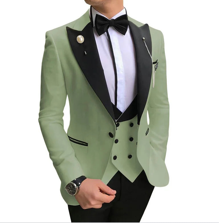 Riolio prom suit Men 3 Pieces Suits For Men Custom Made Groom Groomsmen Tuxedos Wedding Men Suit Terno Masculino(Jacket+Pant+Vest)