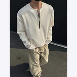 Riolio New Men Slim Fit Half Zip Solid Color Round Neck Long Sleeve Tshirt Spring Base shirt Casual Streetwear Hot Sale Trend T shirt