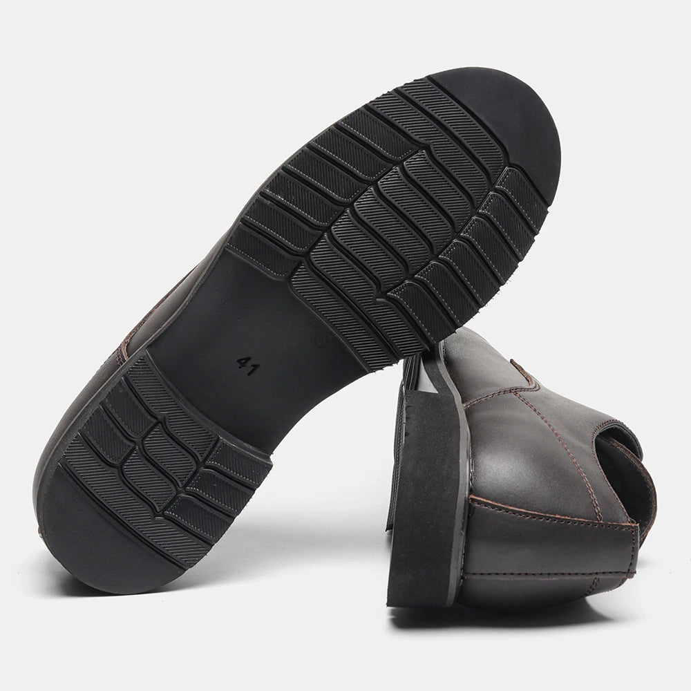 Riolio Genuine Leather Men Derby Shoes Ultralight Comfortable Fashion Men Casual Shoes Black Men Leather Shoe