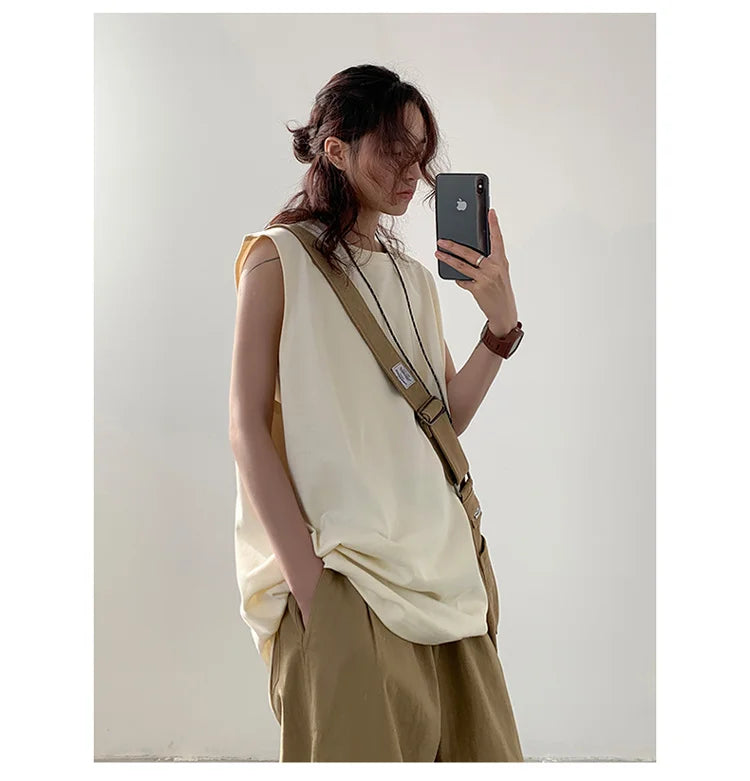 Riolio Summer Men Trendy Casual Streetwear Oversized Sleeveless T-shirt Youth Y2K Hip Hop Cotton Tank Tops Sports Basketball Vest