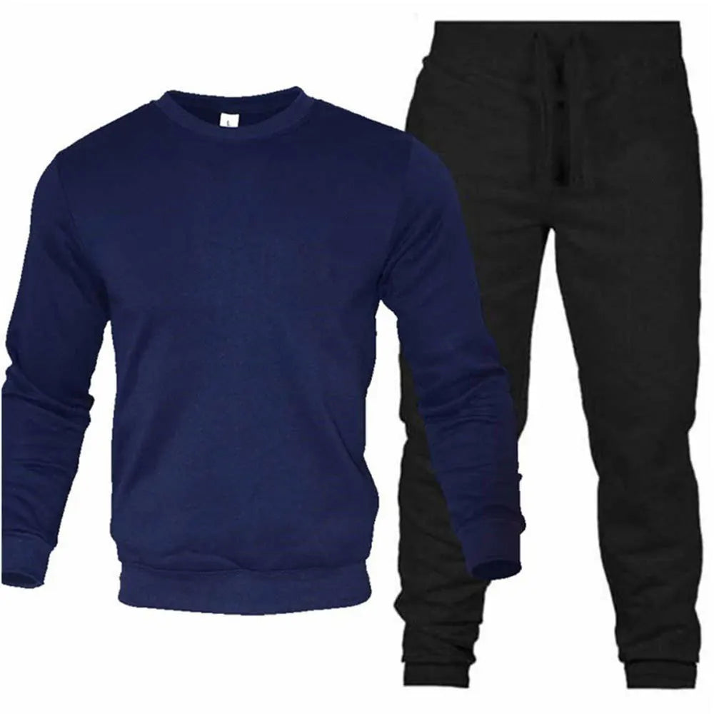 Riolio Men's Two-Piece Set O-Neck 2 Pieces Sets Tracksuit Hooded Sweatshirt +Drawstring Pants Male Sport Hoodies Running Sportswear