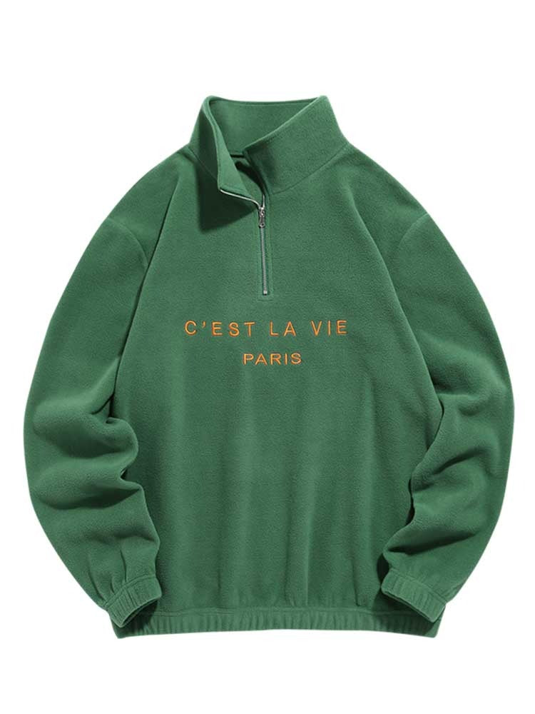 Riolio Hoodie for Men Fuzzy Polar Fleece Sweatshirt Letter Embroidered Turtleneck Streetwear Pullover Winter Unisex Zipper Sweats