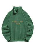 Riolio Hoodie for Men Fuzzy Polar Fleece Sweatshirt Letter Embroidered Turtleneck Streetwear Pullover Winter Unisex Zipper Sweats