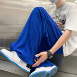 Riolio Summer Ice Silk Pants Men Fashion Oversized Wide Leg Pants Men Japanese Streetwear Hip Hop Loose Pleated Pants Mens Trousers