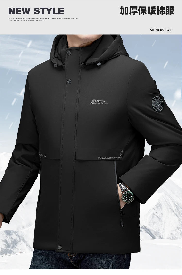 Riolio Male Windproof Casual Winter Parkas Slim Fit Warm Removable Hat Men Aviator Windbreaker New Jacket Fashion Men Military Parkas