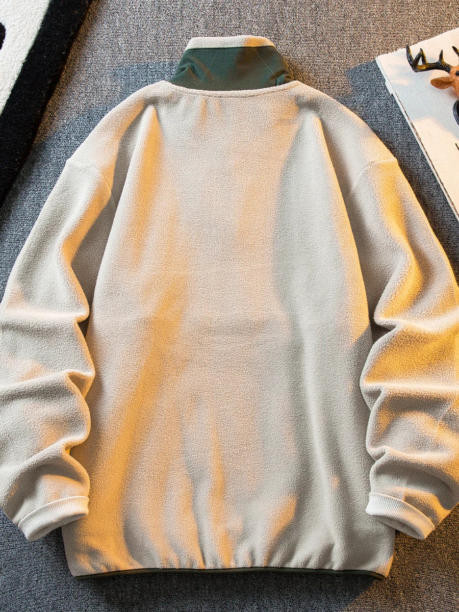 Riolio Korean Casual Heavy Half Zipper Sweatshirt Fleece Jacket Men Autumn Winter Warmth Thicken Men Aesthetic Academy Chic Streetwear