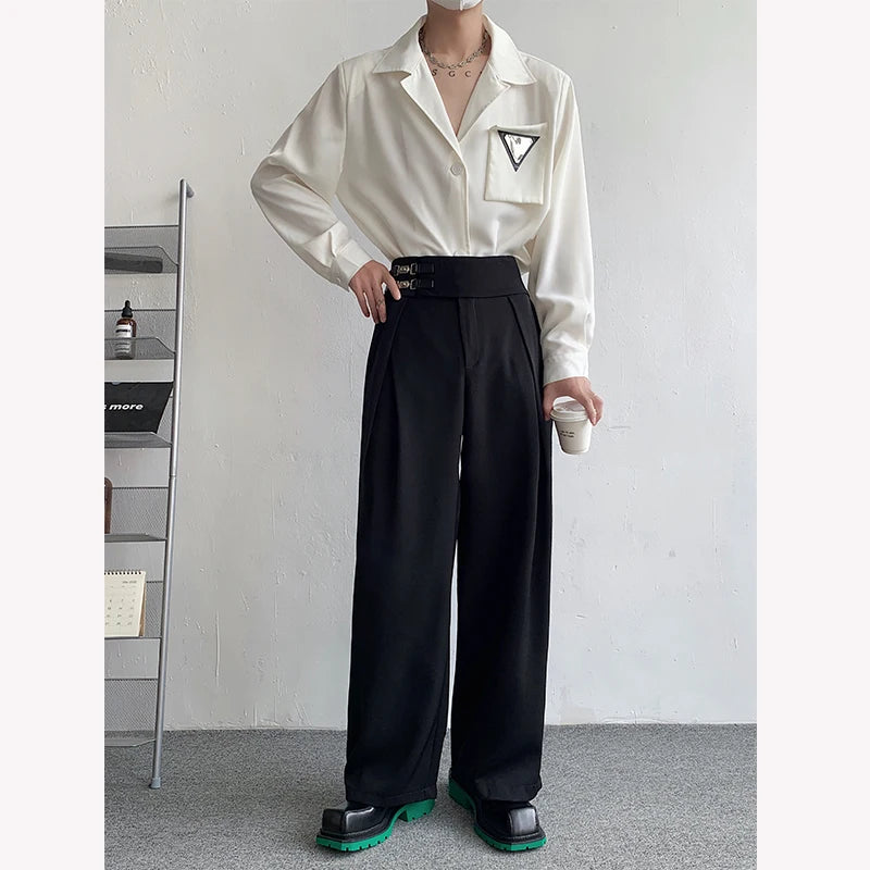 Riolio Black Suit Pants Men Oversized Fashion Social Mens Dress Pants Korean Loose Straight Wide Leg Pants Mens Office Formal Trousers
