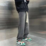 Riolio Men's Baggy Straight Leg Wide Leg Denim Pants Trend Concise Style Streetwear Trousers Daily Lace Up Design Hot Sale Jeans Male