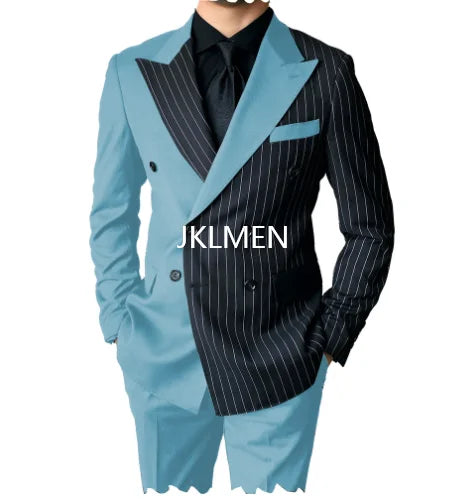 Riolio Men's Suits Blazer Autumn Striped Men Blazer Fashion Double  Jacket Coats 2pcs Casual Business Tuxedo Costume
