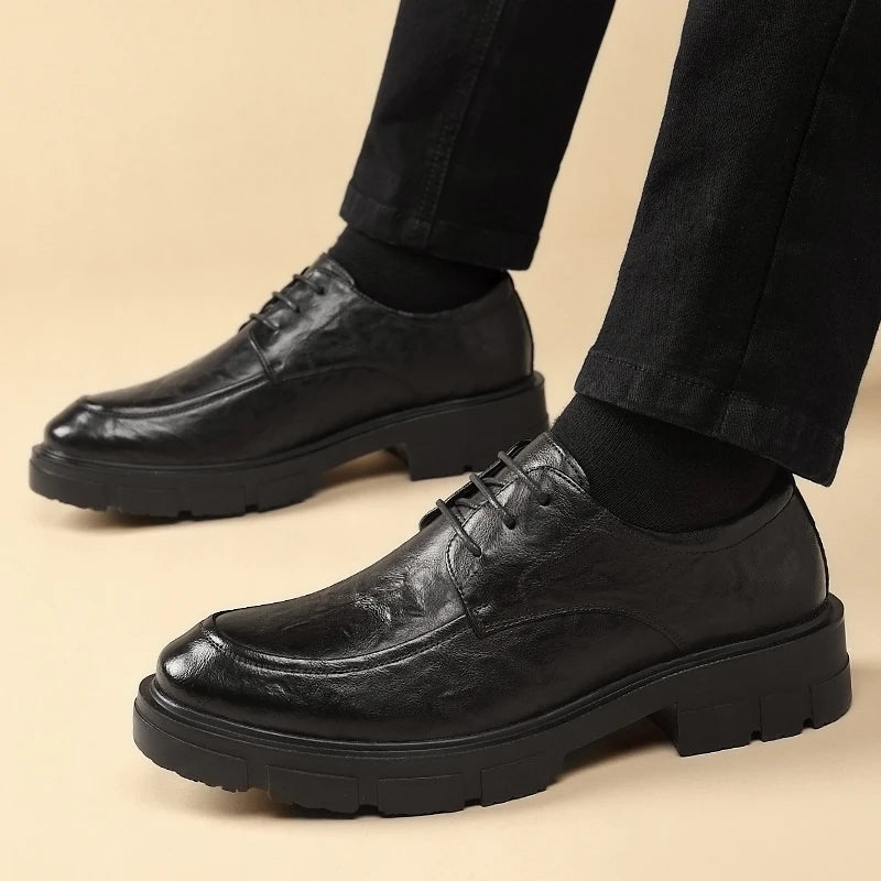 Riolio WELL DRESSED MEN Heel Shoes Men Fashion Casual Cow Leather Men's Dress Shoes British Breathable Groom Platform Wedding Shoe Male