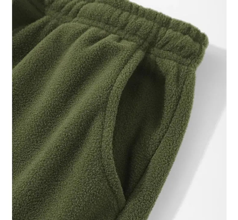 Riolio Double-sided Fleece! Retro Military Green Straight-leg Pants Women Loose Thickened Warm Drawstring Casual Wide-leg Pants Men