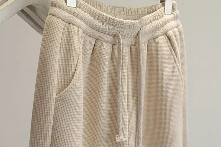 Riolio Korean Casual Sports Suit Large Size Plus Velvet Set Zipper Design Sports Sweatshirt Tying Trousers Casual Simple Two-piece Set