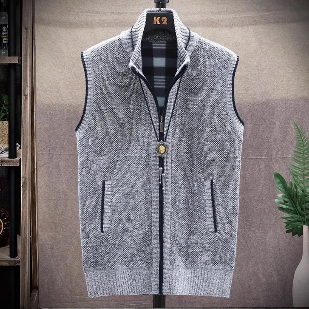 Riolio Atutumn and Winter New Men's Sweater Cardigan Knitting Vest Dailywear Warmth Thickened Zipper Jacket Waistcoat Male Streetwear