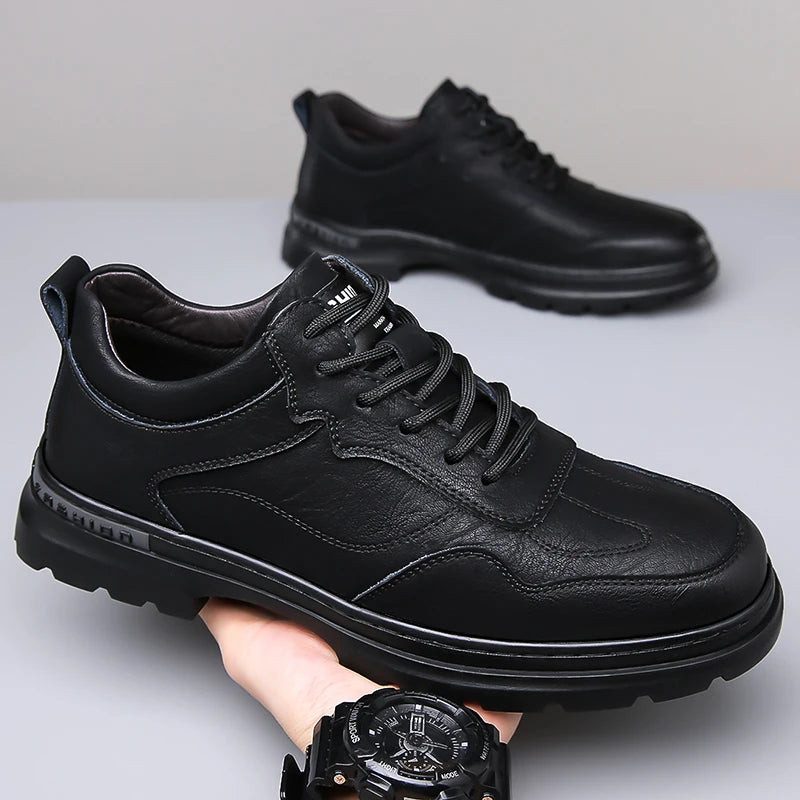 Riolio Men's Business Leather Shoes Soft Moccasin Shoes Comfortable Casual Shoes for Men Autumn Solid Black White Men Sneakers