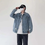 Riolio Blue Black Denim Jacket Men Fashion Retro Pocket Denim Jacket Men Streetwear Hip-hop Loose Bomber Jacket Mens Vintage Jackets