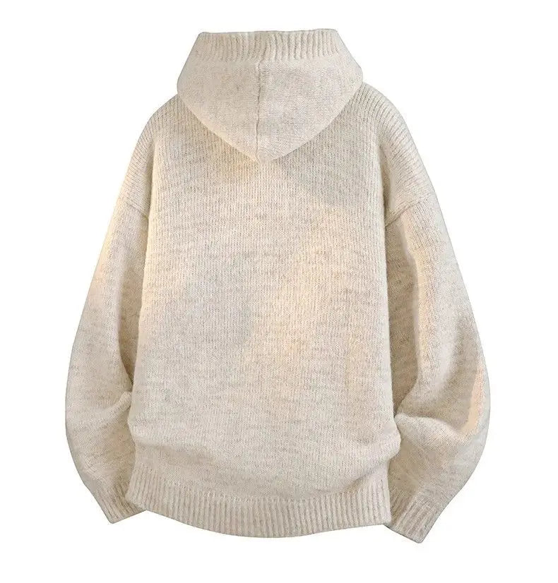 Riolio American-style autumn/winter streetwear unisex trendy hooded knit sweaters for couples with loose-fit retro Harajuku casual tops
