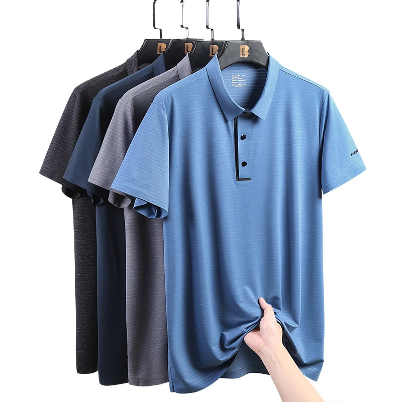 Riolio Lightweight Polo Shirt Lapel Button Jogging Tops Summer Men's Solid Color Tshirts New Men Casual Streetwear Short Sleeve Shirts