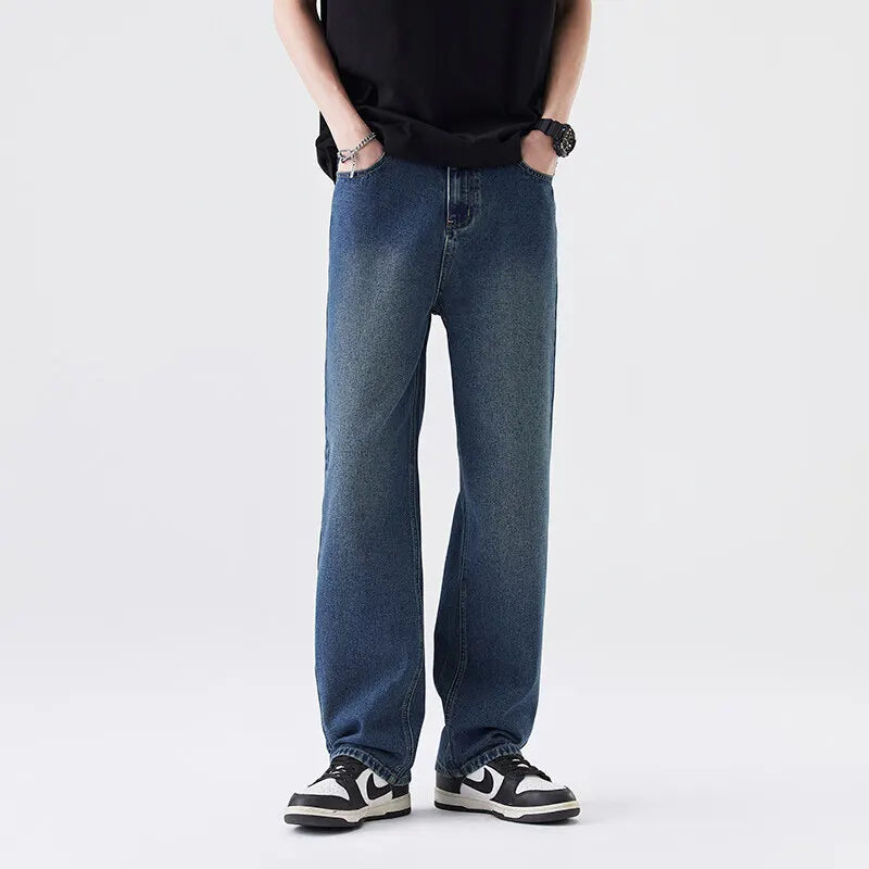 Riolio Blue Baggy Jeans Men Fashion Casual Retro Straight Jeans Men Streetwear Hip-hop Loose Vintage Jeans Mens Denim Trousers M-3XL