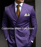 Riolio prom suit High Quality Brown Men's Suits Double Breasted Bespoke Double Breasted Peaked Lapel Formal Blazer Slim Fit 2 Piece Jacket Pants