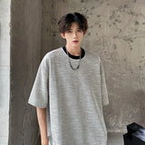 Riolio Men Oversized Round Neck Breathable Knit Tshirt Loose Fit Cotton Casual Summer Streetwear Comfort Tee Airy Fashion Basic Top
