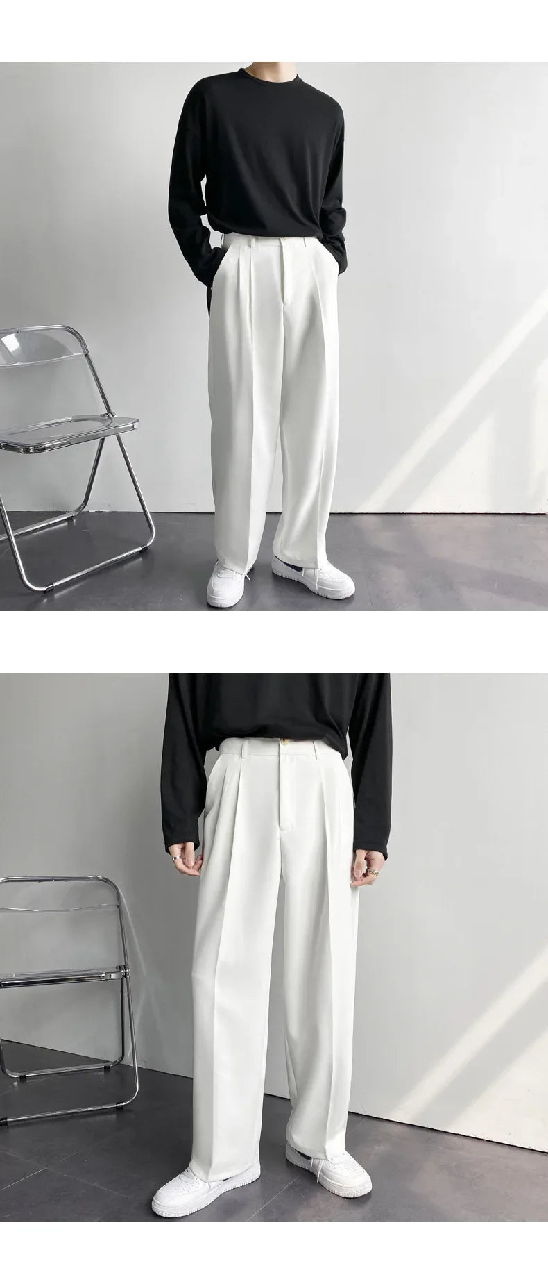 Riolio New Men White Straight Pants Fashion Korean Loose Suit Trousers Casual Draped Baggy White Wide Pant Male Streetwear
