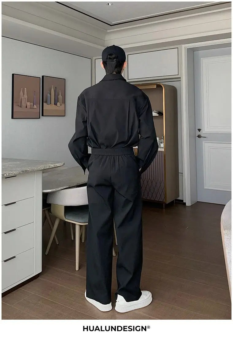 Riolio Men's Shirt Pants Set High-end Shirt Suit Trendy Spring Handsome Long-sleeved Top Loose Straight Trousers Two-piece Set