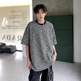 Riolio Men Oversized Round Neck Breathable Knit Tshirt Loose Fit Cotton Casual Summer Streetwear Comfort Tee Airy Fashion Basic Top