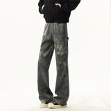 Riolio High quality Jeans Leopard Personality design Pockets Jeans Male American Style High Street Denim Pants Classic Denim Trousers