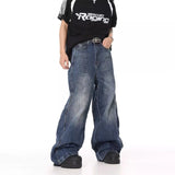 Riolio Hip hop high street American men and women trendy straight leg washed jeans for couples autumn Y2K loose retro casual pants