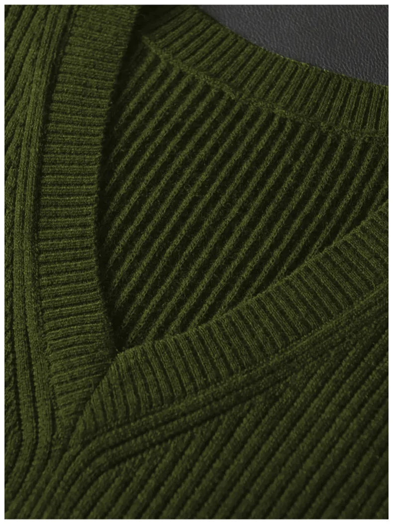 Riolio New Popular Preppy Style Men Sweater Vest Casual Knitted Streetwear Solid Color V Neck Waistcoat Leisure High Quality Knitwear